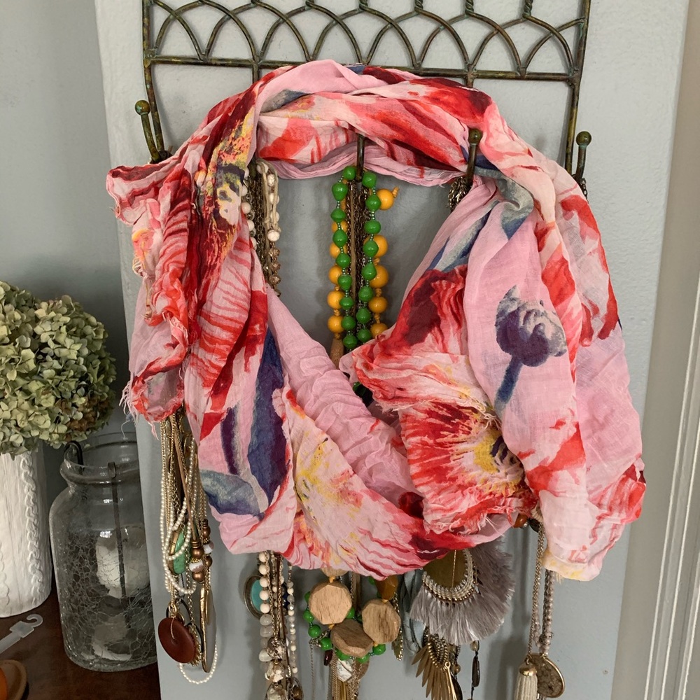 Pink Floral Rectangular Scarf